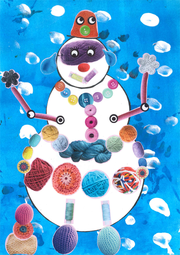 Avec sa tenue en laine, le bonhomme de neige tricotin de Chloé ne craint pas le froid !