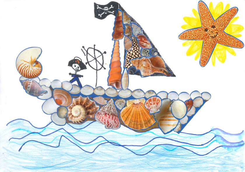 Concours Toupie, dessine un bateau en coquillages : noe