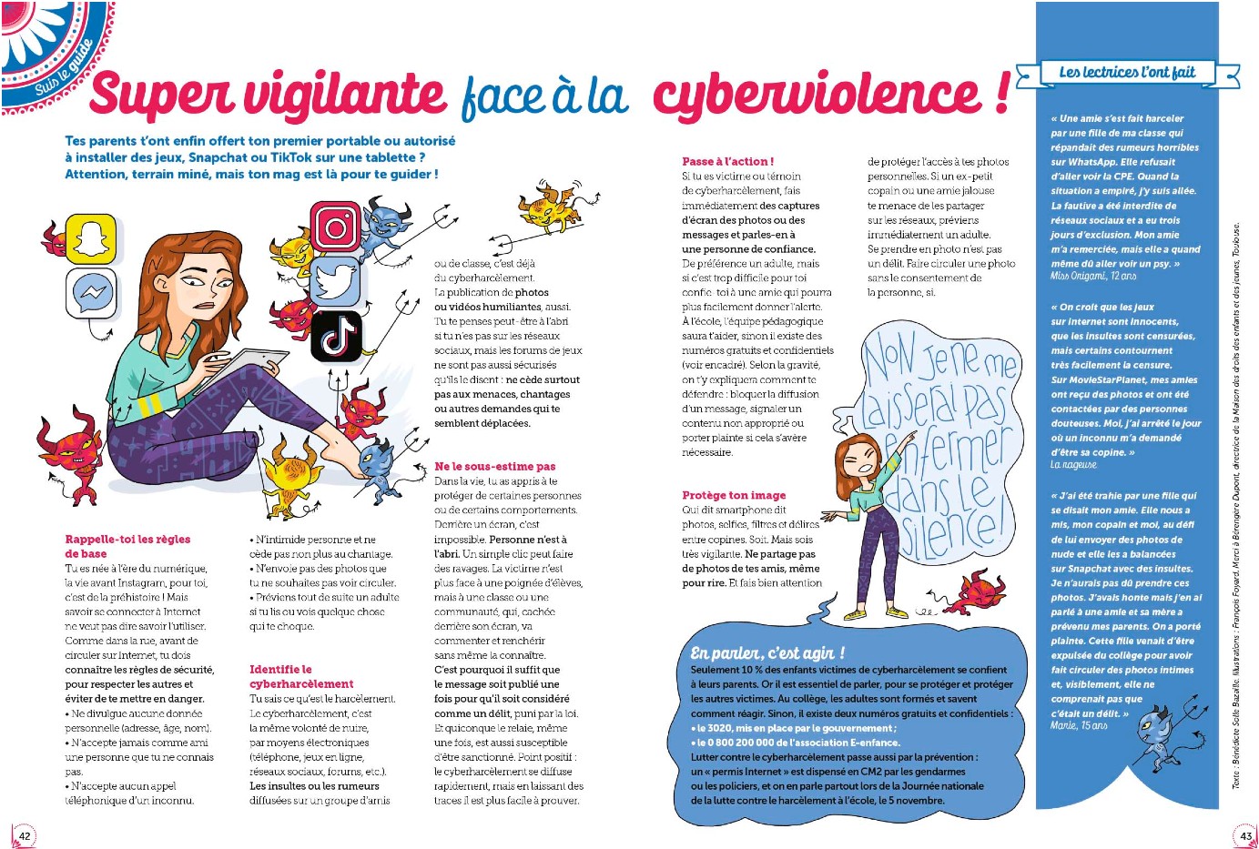 double page du magazine Julie sur la cyberviolence