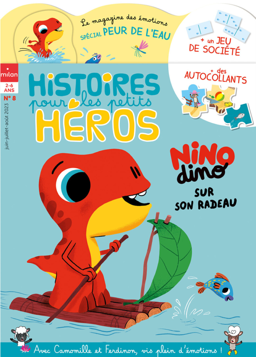 Visuel couverture Histoires pour les petits héros. Nino Dino sur son radeau.