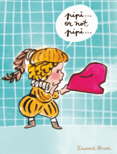 Un bébé habillé comme Shakespeare, déclame dans la salle de bain, son pot à la main : "Pipi... or not pipi..."