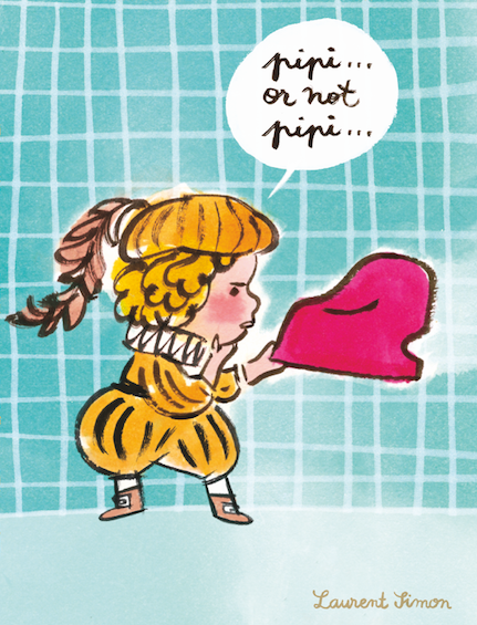 Un bébé habillé comme Shakespeare, déclame dans la salle de bain, son pot à la main : "Pipi... or not pipi..."