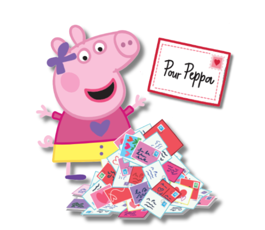 Peppa qui reçoit pleins de carte de Saint Valentin