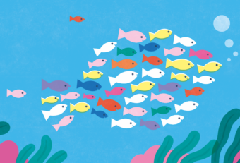 Un groupe de petits poissons forment un gros poisson.