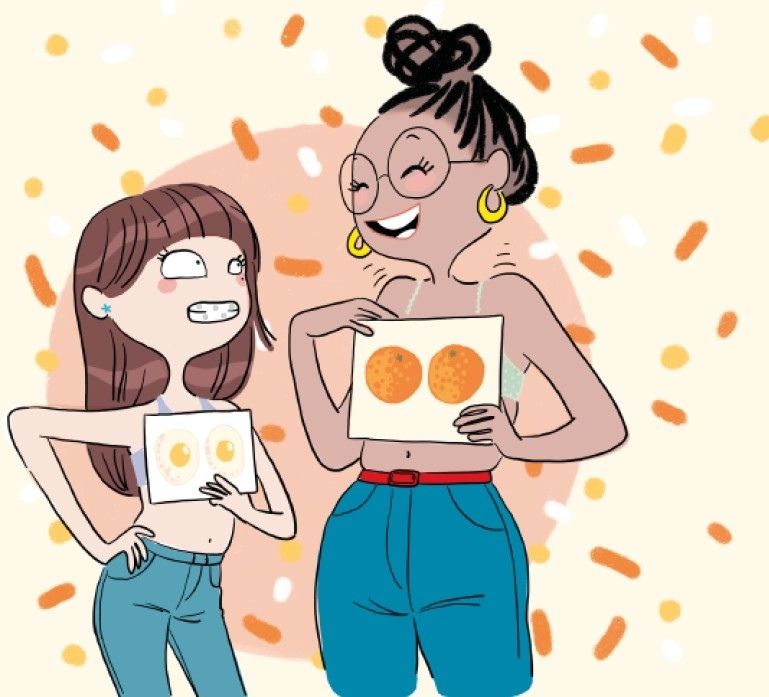 Illustration de Juju et June échangeant autour des changements de la puberté.