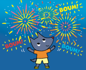 Tiloulou admire un feu d'artifice dans le ciel.