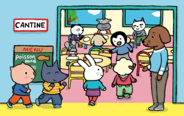 Tiloulou va manger à la cantine avec ses copains de classe.