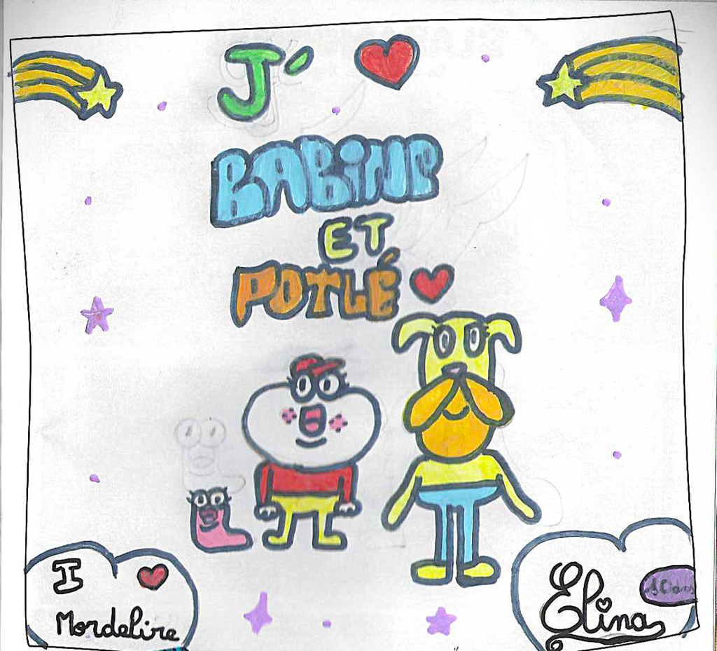 Dessin d'enfant représentant la BD Babine et Potlé (Mordelire)