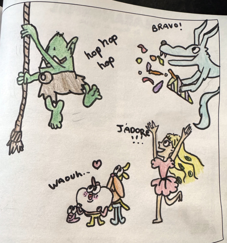 Dessin d'enfant représentant les personnages de BD de Mordelire