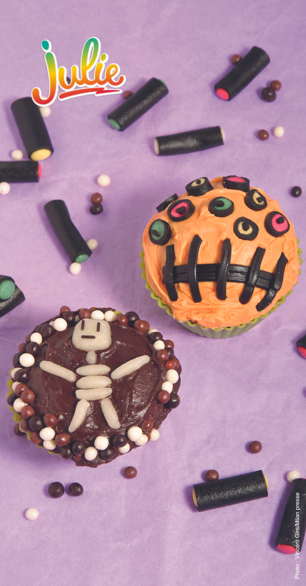 Les cupcakes "beurk" : une recette de gâteaux Halloween issue du magazine Julie.